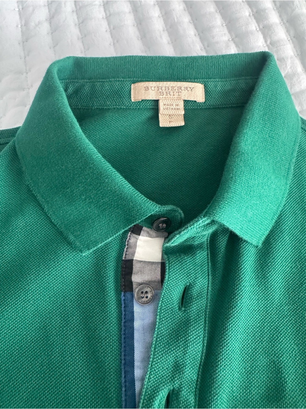 Burberry Green Polo with Check Placket
